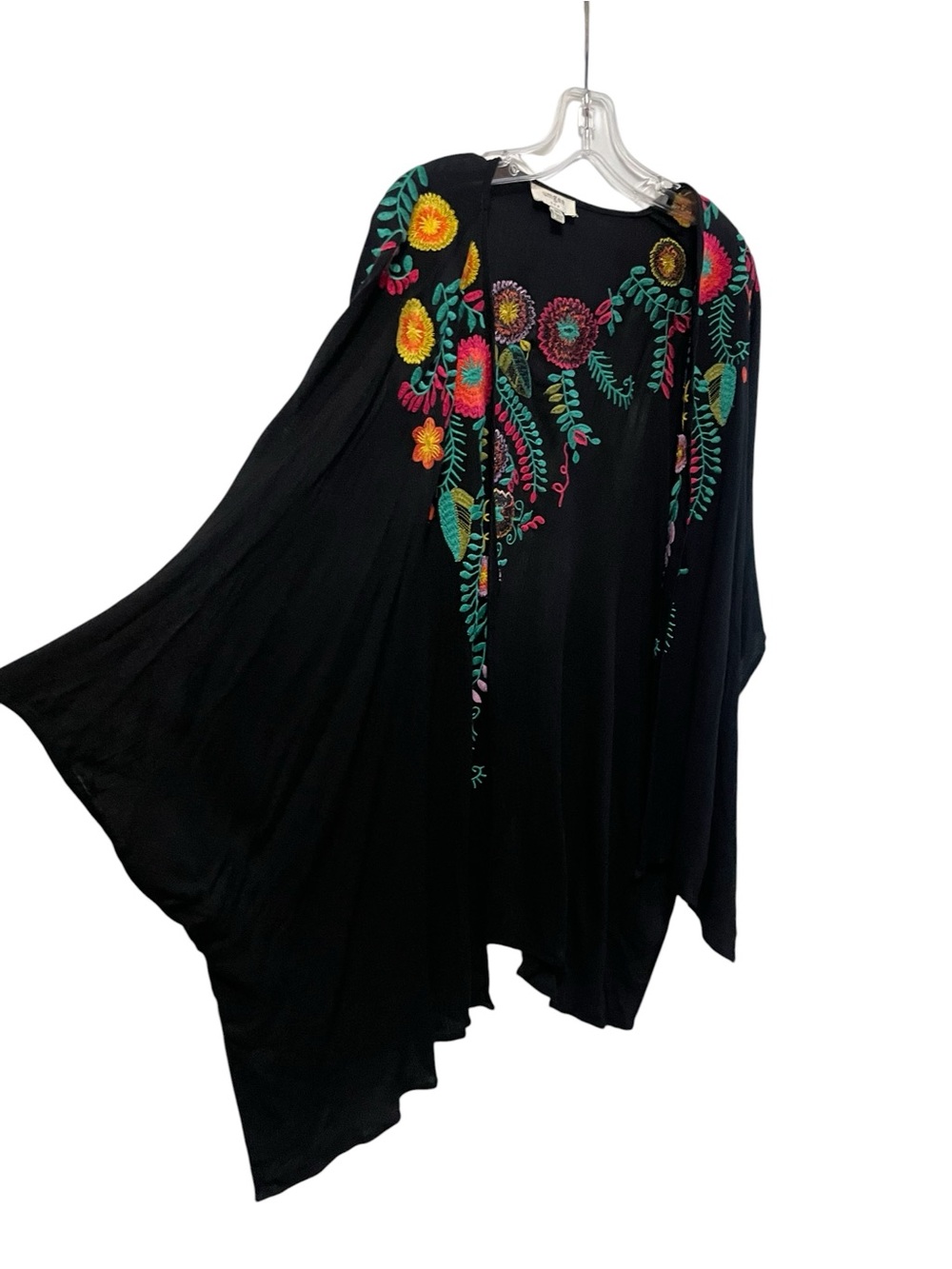 Women’s UMGEE Kimono Top Floral Embroidered black bold multi color  M/L boho - Picture 5 of 14